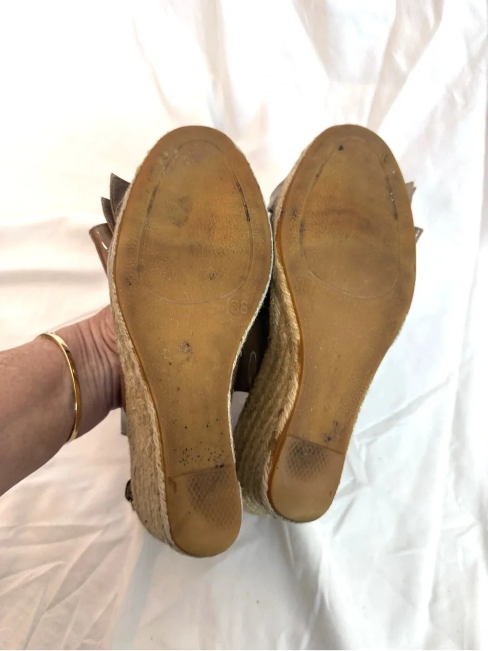 Valentino Garavani Tan Patent Leather Bow Wedges - Size 38 - US Size 8